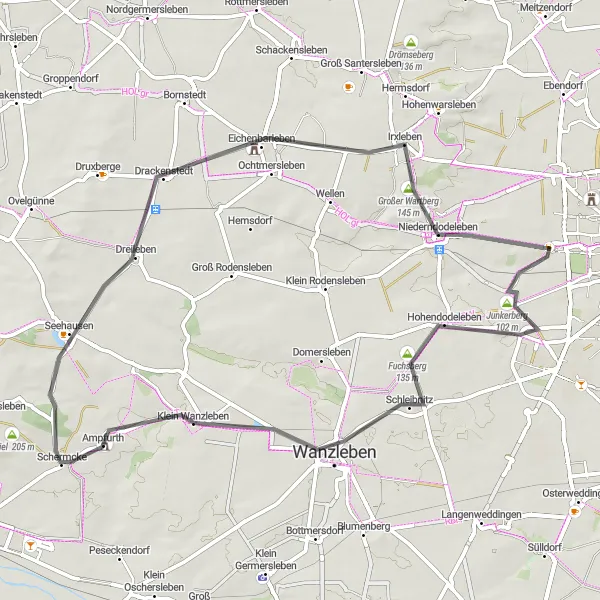 Map miniature of "Hills and History: Diesdorf Road Tour" cycling inspiration in Sachsen-Anhalt, Germany. Generated by Tarmacs.app cycling route planner