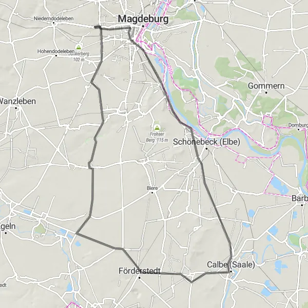 Map miniature of "Riverside Journey: Diesdorf to Ottersleben" cycling inspiration in Sachsen-Anhalt, Germany. Generated by Tarmacs.app cycling route planner