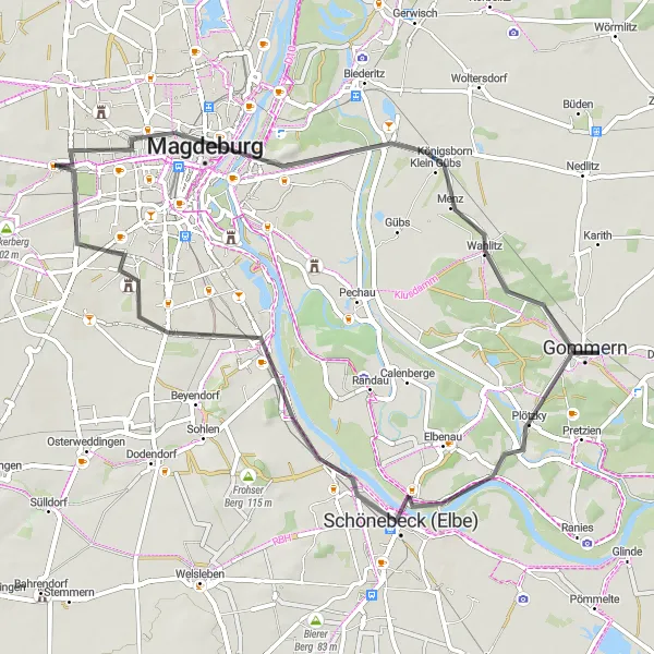 Karten-Miniaturansicht der Radinspiration "Die Magdeburg-Rundtour" in Sachsen-Anhalt, Germany. Erstellt vom Tarmacs.app-Routenplaner für Radtouren