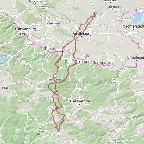 Karten-Miniaturansicht der Radinspiration "Abenteuerliche Schottertour durch das Harzvorland" in Sachsen-Anhalt, Germany. Erstellt vom Tarmacs.app-Routenplaner für Radtouren