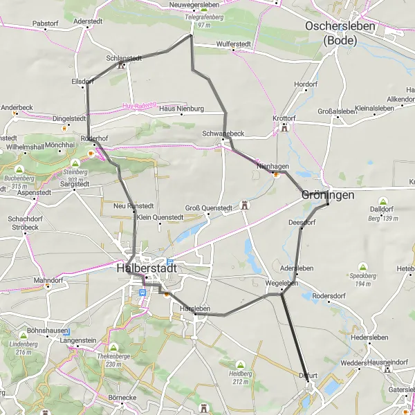 Karten-Miniaturansicht der Radinspiration "Ditfurt Loop über Kloster Gröningen" in Sachsen-Anhalt, Germany. Erstellt vom Tarmacs.app-Routenplaner für Radtouren