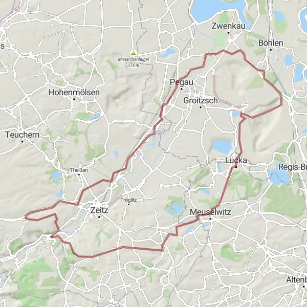 Map miniature of "Countryside Escape" cycling inspiration in Sachsen-Anhalt, Germany. Generated by Tarmacs.app cycling route planner