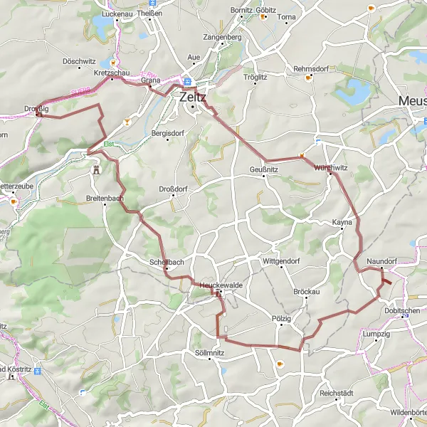 Map miniature of "The Burgenland Ride" cycling inspiration in Sachsen-Anhalt, Germany. Generated by Tarmacs.app cycling route planner