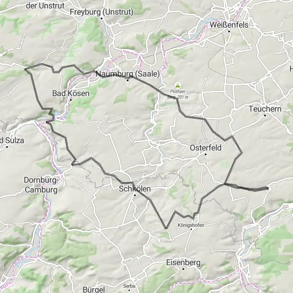 Karten-Miniaturansicht der Radinspiration "Die Saale-Schleife von Droyßig nach Naumburg" in Sachsen-Anhalt, Germany. Erstellt vom Tarmacs.app-Routenplaner für Radtouren