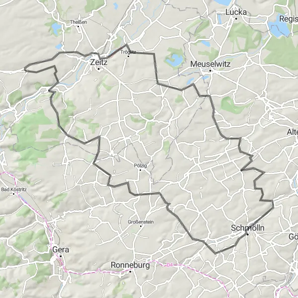 Map miniature of "Droyßig Castle and Tower Route" cycling inspiration in Sachsen-Anhalt, Germany. Generated by Tarmacs.app cycling route planner