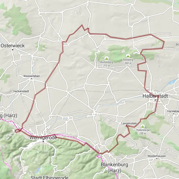 Map miniature of "Harz Gravel Challenge" cycling inspiration in Sachsen-Anhalt, Germany. Generated by Tarmacs.app cycling route planner