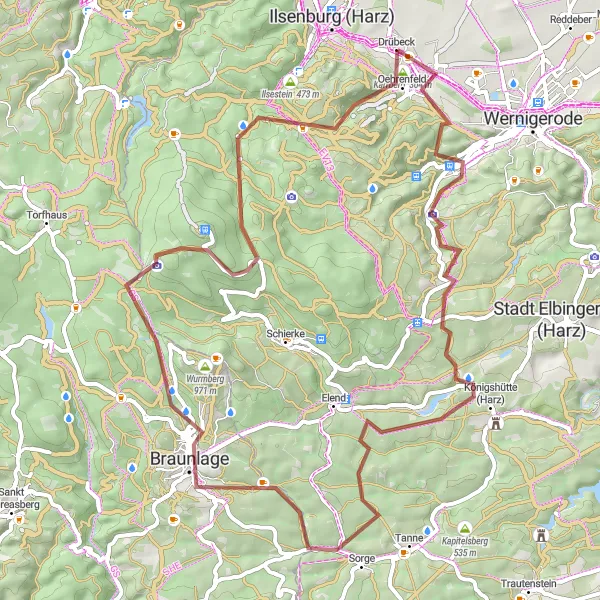 Karten-Miniaturansicht der Radinspiration "Harz Hügel und Brocken" in Sachsen-Anhalt, Germany. Erstellt vom Tarmacs.app-Routenplaner für Radtouren