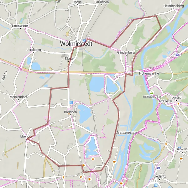 Map miniature of "The Wolmirstedt Loop" cycling inspiration in Sachsen-Anhalt, Germany. Generated by Tarmacs.app cycling route planner