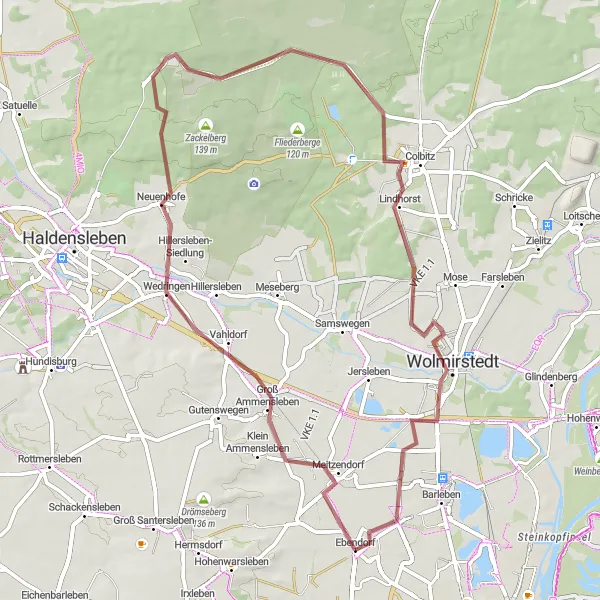 Map miniature of "Scenic Gravel Adventure: Groß Ammensleben to Wolmirstedt" cycling inspiration in Sachsen-Anhalt, Germany. Generated by Tarmacs.app cycling route planner