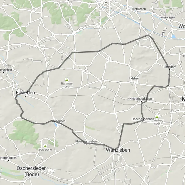 Karten-Miniaturansicht der Radinspiration "Radtour rund um Ebendorf und Hakenstedt" in Sachsen-Anhalt, Germany. Erstellt vom Tarmacs.app-Routenplaner für Radtouren