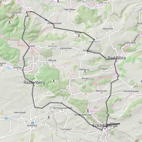 Karten-Miniaturansicht der Radinspiration "Panoramafahrt rund um Eckartsberga" in Sachsen-Anhalt, Germany. Erstellt vom Tarmacs.app-Routenplaner für Radtouren