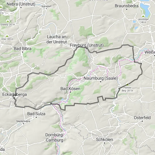 Map miniature of "Eckartsberga Adventure" cycling inspiration in Sachsen-Anhalt, Germany. Generated by Tarmacs.app cycling route planner