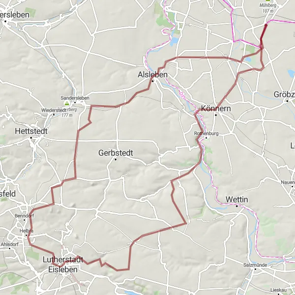 Karten-Miniaturansicht der Radinspiration "Natur und Geschichte entlang der Saale" in Sachsen-Anhalt, Germany. Erstellt vom Tarmacs.app-Routenplaner für Radtouren