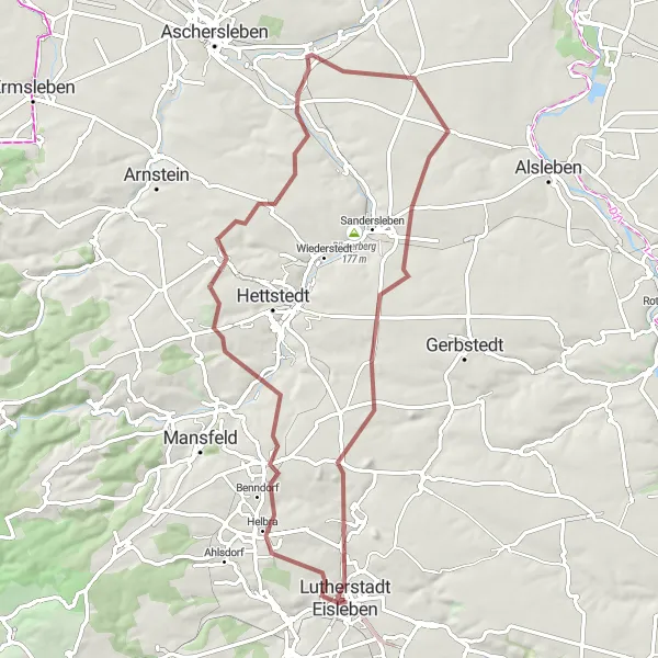 Map miniature of "Gravel Adventure Trail" cycling inspiration in Sachsen-Anhalt, Germany. Generated by Tarmacs.app cycling route planner