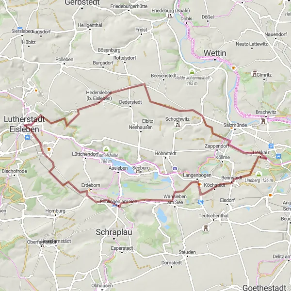 Map miniature of "Lakeside Loop" cycling inspiration in Sachsen-Anhalt, Germany. Generated by Tarmacs.app cycling route planner