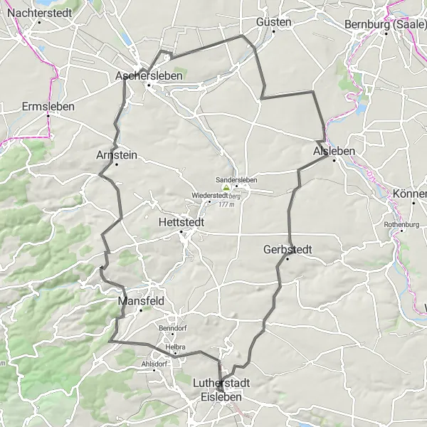 Map miniature of "Hilltop Adventure" cycling inspiration in Sachsen-Anhalt, Germany. Generated by Tarmacs.app cycling route planner