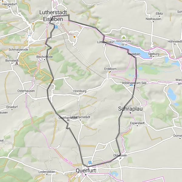 Map miniature of "Eisleben Historic Circuit" cycling inspiration in Sachsen-Anhalt, Germany. Generated by Tarmacs.app cycling route planner