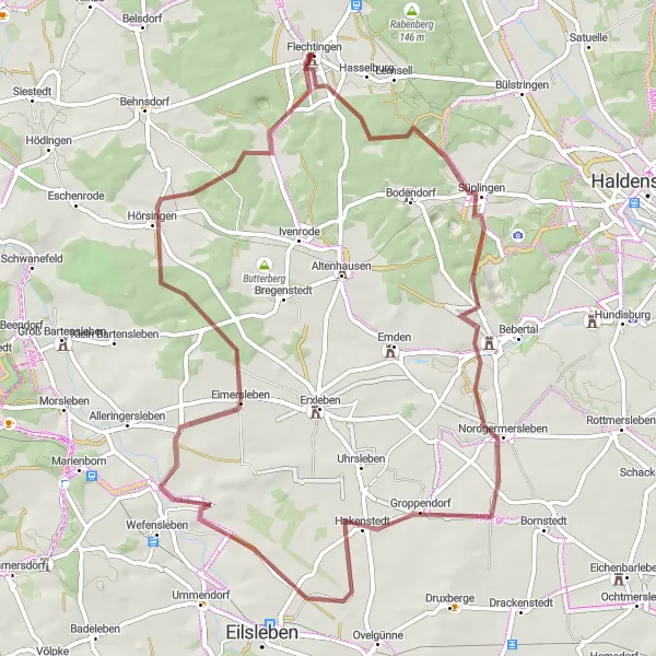 Map miniature of "Exploring the Gemersleben Area" cycling inspiration in Sachsen-Anhalt, Germany. Generated by Tarmacs.app cycling route planner