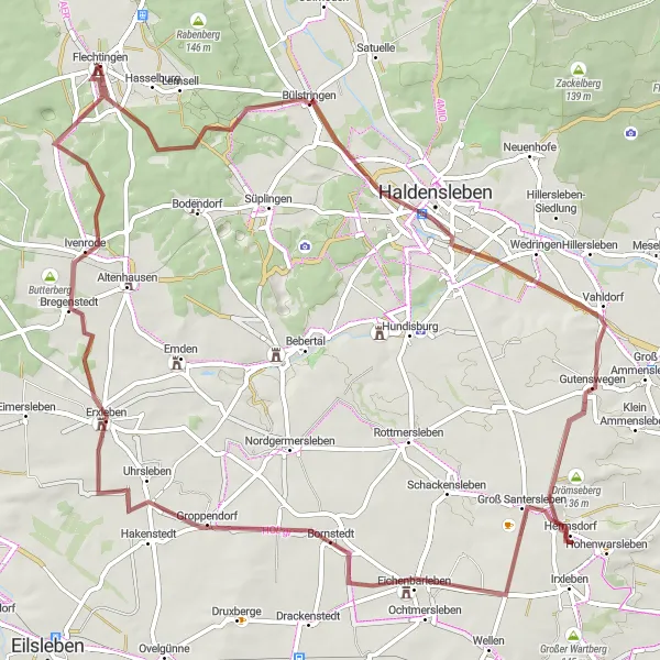 Map miniature of "Flechtingen Gravel Epic" cycling inspiration in Sachsen-Anhalt, Germany. Generated by Tarmacs.app cycling route planner