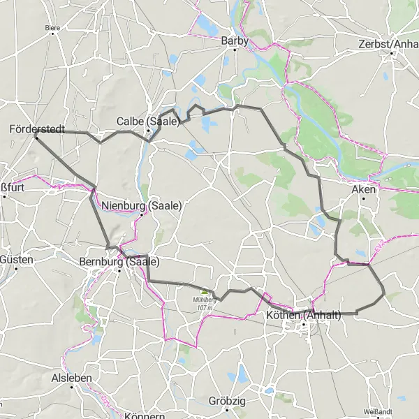 Karten-Miniaturansicht der Radinspiration "Von Üllnitz nach Köthen (Anhalt)" in Sachsen-Anhalt, Germany. Erstellt vom Tarmacs.app-Routenplaner für Radtouren