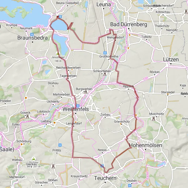 Karten-Miniaturansicht der Radinspiration "Runde durch Wengelsdorf und Rippachtal" in Sachsen-Anhalt, Germany. Erstellt vom Tarmacs.app-Routenplaner für Radtouren