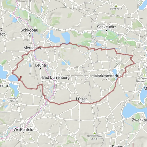 Map miniature of "Merseburg Adventure" cycling inspiration in Sachsen-Anhalt, Germany. Generated by Tarmacs.app cycling route planner