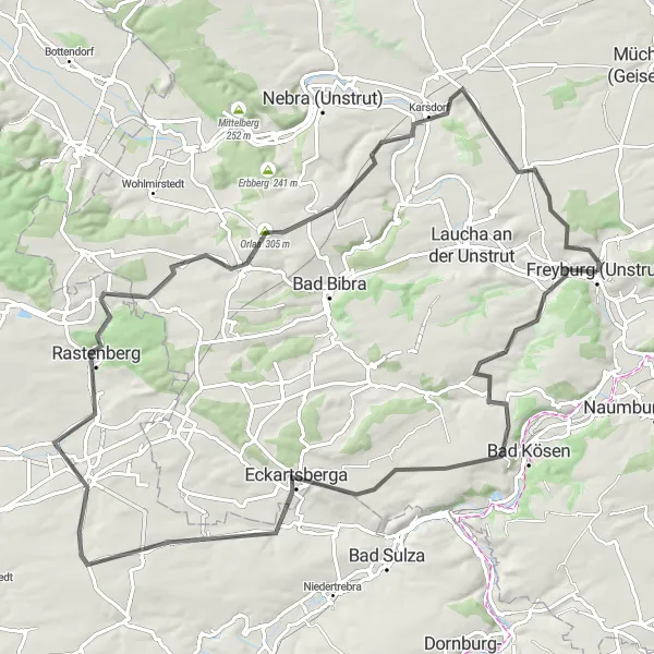 Karten-Miniaturansicht der Radinspiration "Freyburg - Loreley Rundtour auf der Straße" in Sachsen-Anhalt, Germany. Erstellt vom Tarmacs.app-Routenplaner für Radtouren