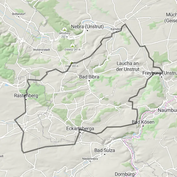 Map miniature of "Unstrut River Adventure" cycling inspiration in Sachsen-Anhalt, Germany. Generated by Tarmacs.app cycling route planner