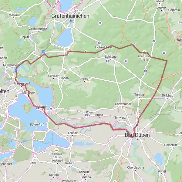 Karten-Miniaturansicht der Radinspiration "Gravel Tour um Friedersdorf" in Sachsen-Anhalt, Germany. Erstellt vom Tarmacs.app-Routenplaner für Radtouren