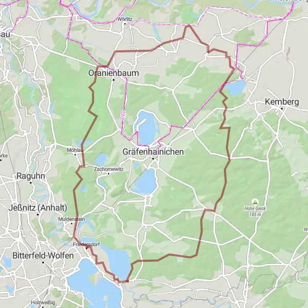 Karten-Miniaturansicht der Radinspiration "Gravelabenteuer um Pouch" in Sachsen-Anhalt, Germany. Erstellt vom Tarmacs.app-Routenplaner für Radtouren