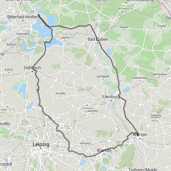 Karten-Miniaturansicht der Radinspiration "Roadtrip nach Delitzsch" in Sachsen-Anhalt, Germany. Erstellt vom Tarmacs.app-Routenplaner für Radtouren