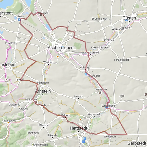 Map miniature of "Exploring Wilsleben, Freckleben, Hettstedt, and Welbsleben" cycling inspiration in Sachsen-Anhalt, Germany. Generated by Tarmacs.app cycling route planner
