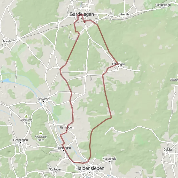 Map miniature of "The Hilly Loop" cycling inspiration in Sachsen-Anhalt, Germany. Generated by Tarmacs.app cycling route planner