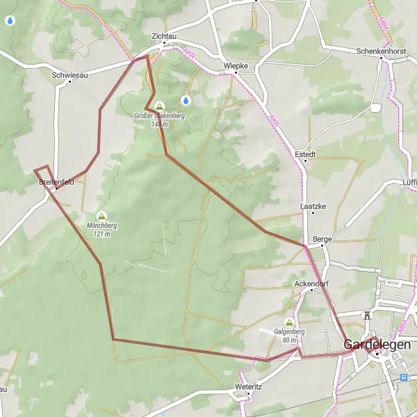Karten-Miniaturansicht der Radinspiration "Galgenberg-Schleife" in Sachsen-Anhalt, Germany. Erstellt vom Tarmacs.app-Routenplaner für Radtouren