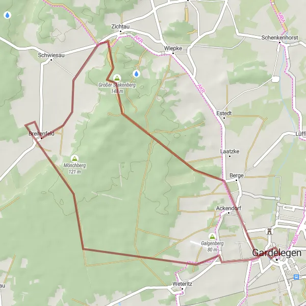 Map miniature of "Weteritz Gravel Loop" cycling inspiration in Sachsen-Anhalt, Germany. Generated by Tarmacs.app cycling route planner