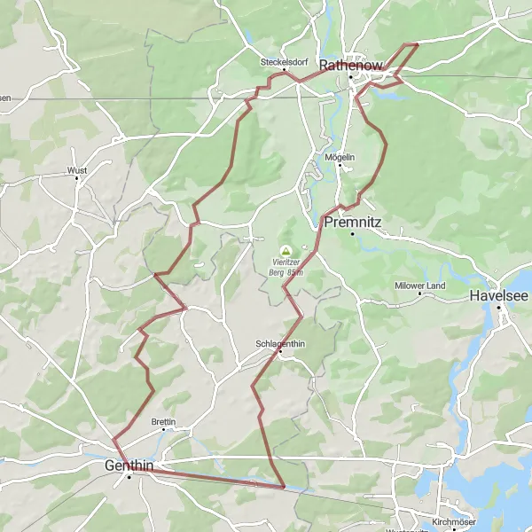 Map miniature of "Challenging Gravel Adventure" cycling inspiration in Sachsen-Anhalt, Germany. Generated by Tarmacs.app cycling route planner