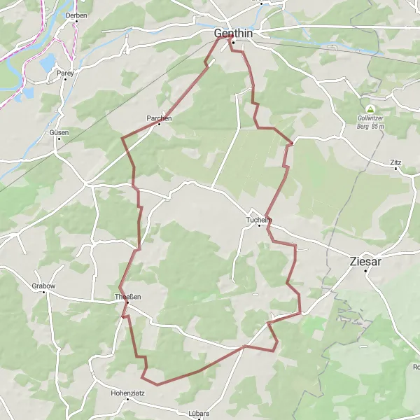 Map miniature of "Scenic Gravel Adventure" cycling inspiration in Sachsen-Anhalt, Germany. Generated by Tarmacs.app cycling route planner