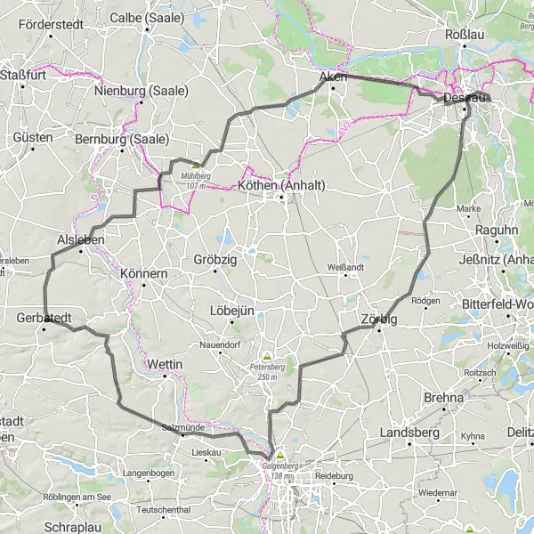 Map miniature of "Road Cycling Adventure near Gerbstedt" cycling inspiration in Sachsen-Anhalt, Germany. Generated by Tarmacs.app cycling route planner