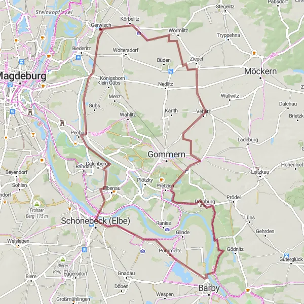 Karten-Miniaturansicht der Radinspiration "Gravel-Abenteuer durch die Elbauen" in Sachsen-Anhalt, Germany. Erstellt vom Tarmacs.app-Routenplaner für Radtouren