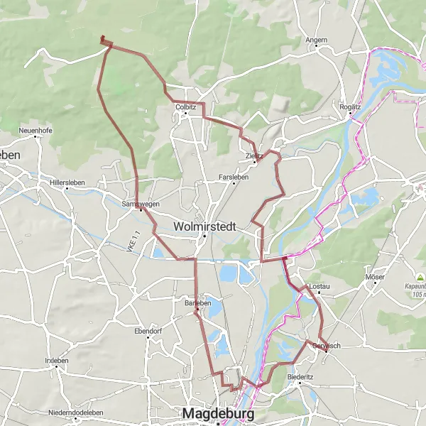 Map miniature of "The Gravel Adventures" cycling inspiration in Sachsen-Anhalt, Germany. Generated by Tarmacs.app cycling route planner