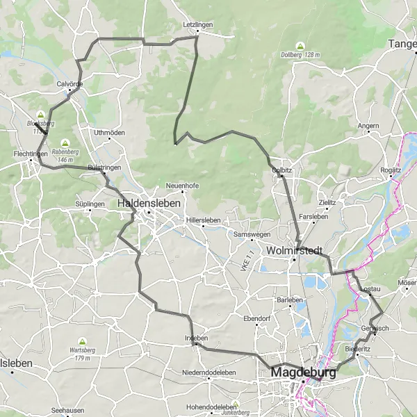 Map miniature of "The Magdeburg Challenge" cycling inspiration in Sachsen-Anhalt, Germany. Generated by Tarmacs.app cycling route planner