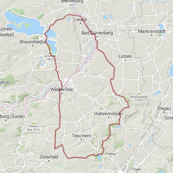 Karten-Miniaturansicht der Radinspiration "Idyllische Wege durch das Burgenland" in Sachsen-Anhalt, Germany. Erstellt vom Tarmacs.app-Routenplaner für Radtouren