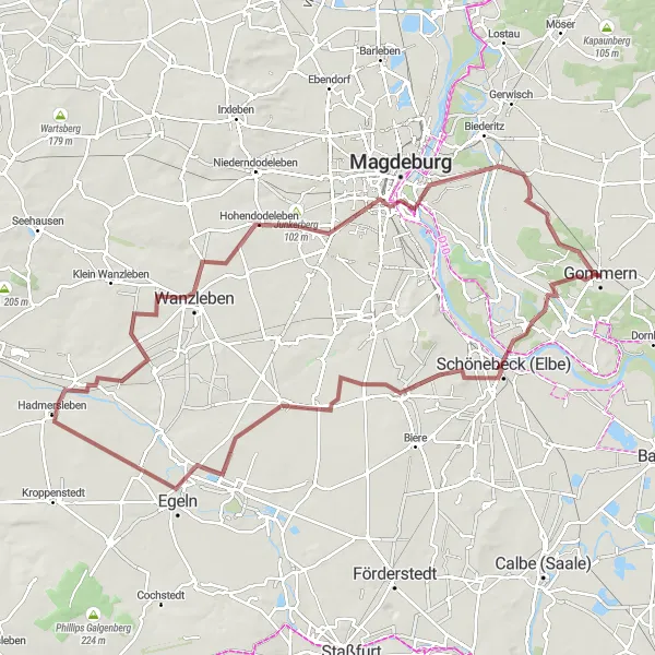 Map miniature of "Elbe River Gravel Adventure" cycling inspiration in Sachsen-Anhalt, Germany. Generated by Tarmacs.app cycling route planner