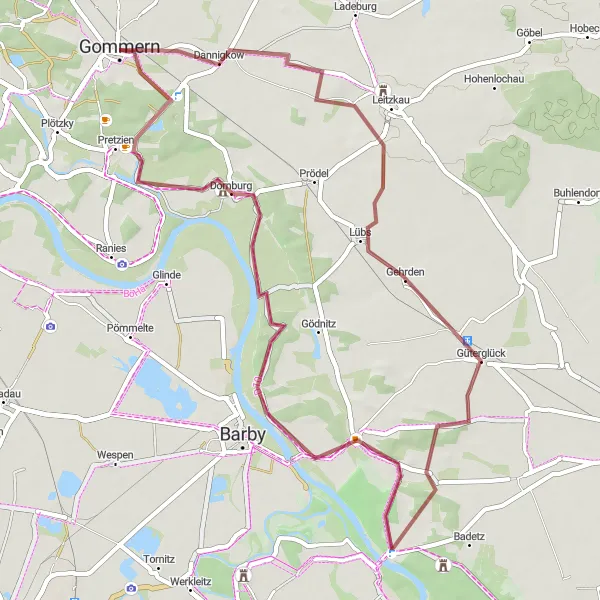 Map miniature of "Ronney Adventure" cycling inspiration in Sachsen-Anhalt, Germany. Generated by Tarmacs.app cycling route planner