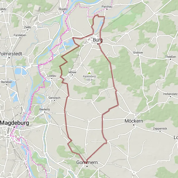 Map miniature of "The Burg Gravel Loop" cycling inspiration in Sachsen-Anhalt, Germany. Generated by Tarmacs.app cycling route planner