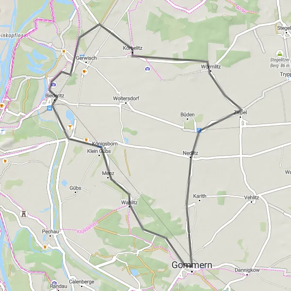 Map miniature of "Gommern Water Castle Loop" cycling inspiration in Sachsen-Anhalt, Germany. Generated by Tarmacs.app cycling route planner