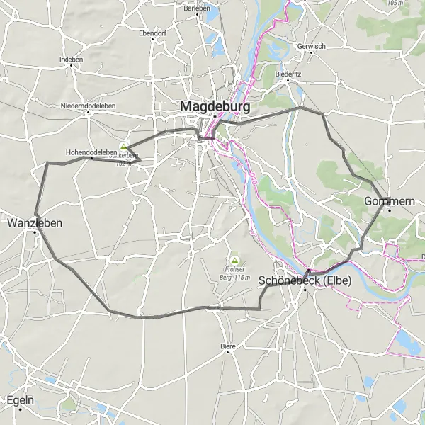 Karten-Miniaturansicht der Radinspiration "Magdeburg Exploration - Road Cycling" in Sachsen-Anhalt, Germany. Erstellt vom Tarmacs.app-Routenplaner für Radtouren