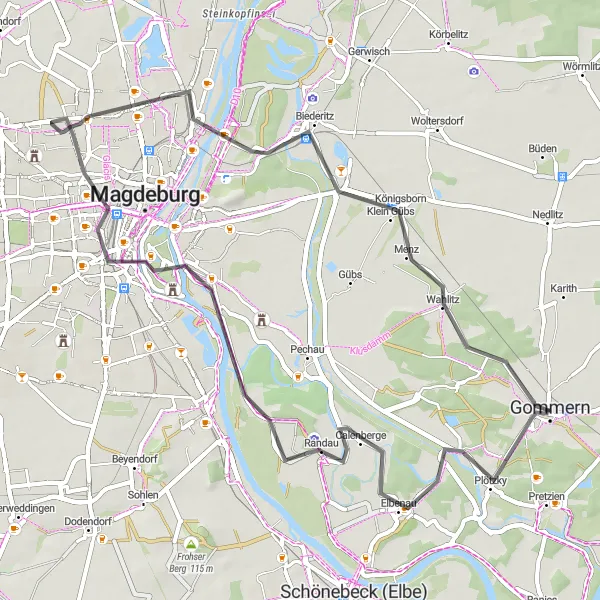 Map miniature of "Gommern Plötzky Round-Trip" cycling inspiration in Sachsen-Anhalt, Germany. Generated by Tarmacs.app cycling route planner