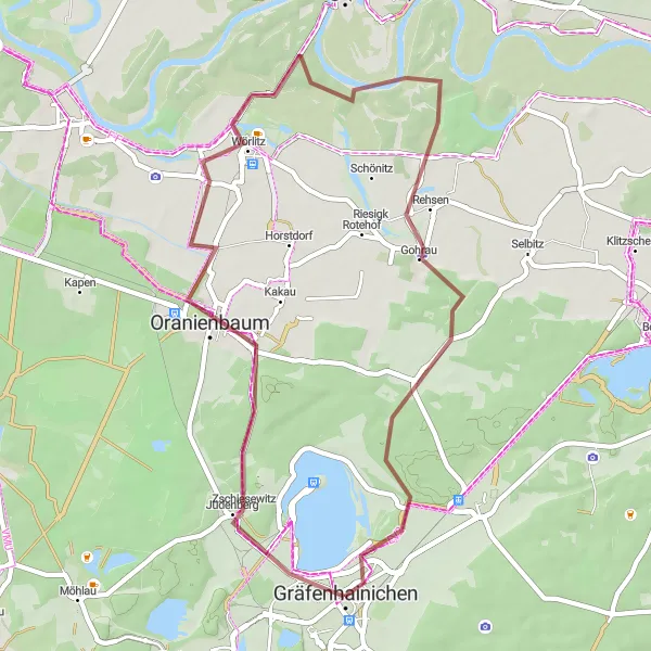 Karten-Miniaturansicht der Radinspiration "Entspannte Gravel-Tour um Gräfenhainichen" in Sachsen-Anhalt, Germany. Erstellt vom Tarmacs.app-Routenplaner für Radtouren