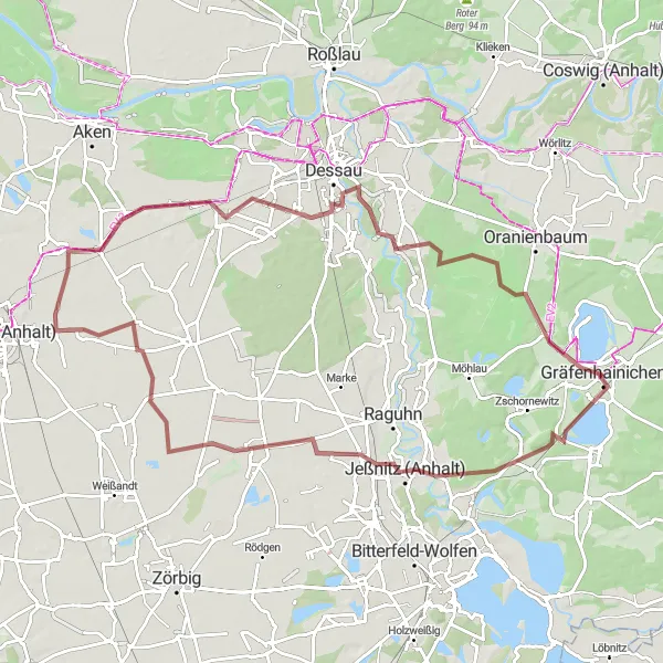 Map miniature of "Gräfenhainichen to Jüdenberg Loop" cycling inspiration in Sachsen-Anhalt, Germany. Generated by Tarmacs.app cycling route planner
